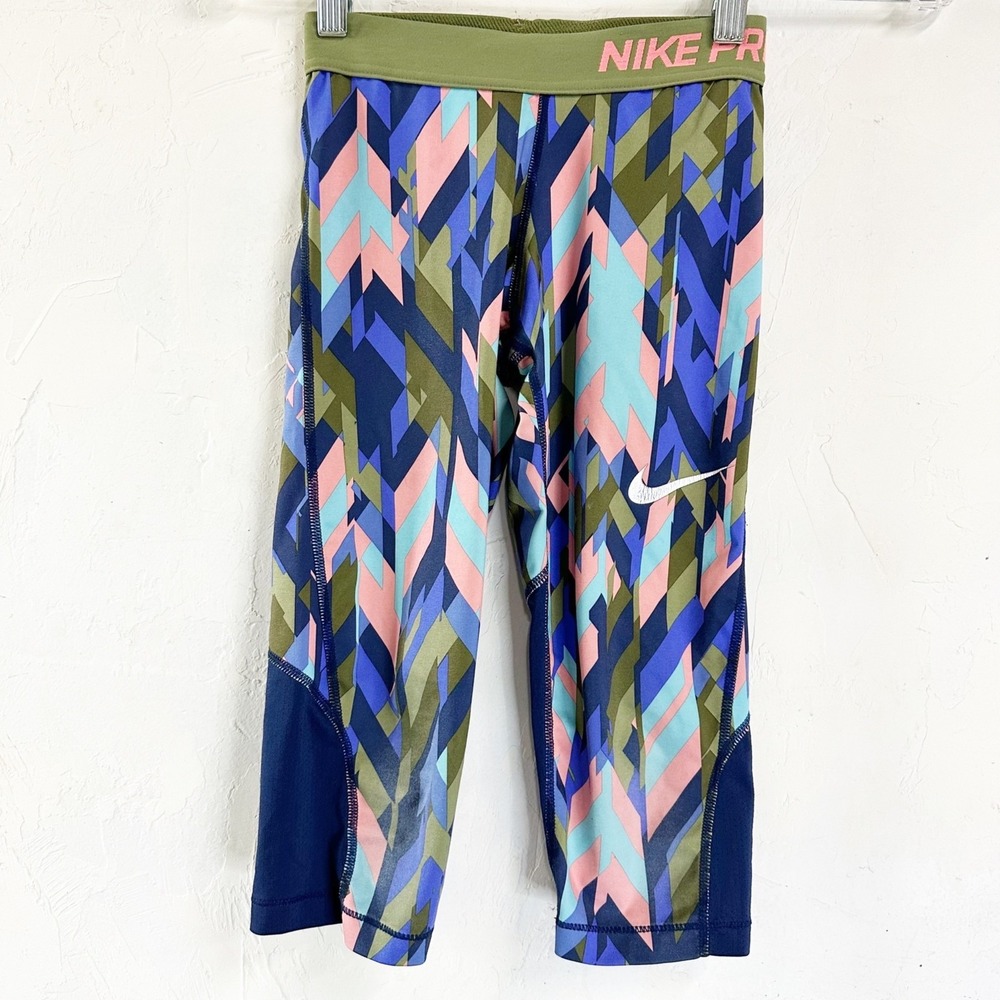 Nike Pro Cropped Leggings Girls S Colorful Athletic Dri-FIT Capri Mesh Leggings
